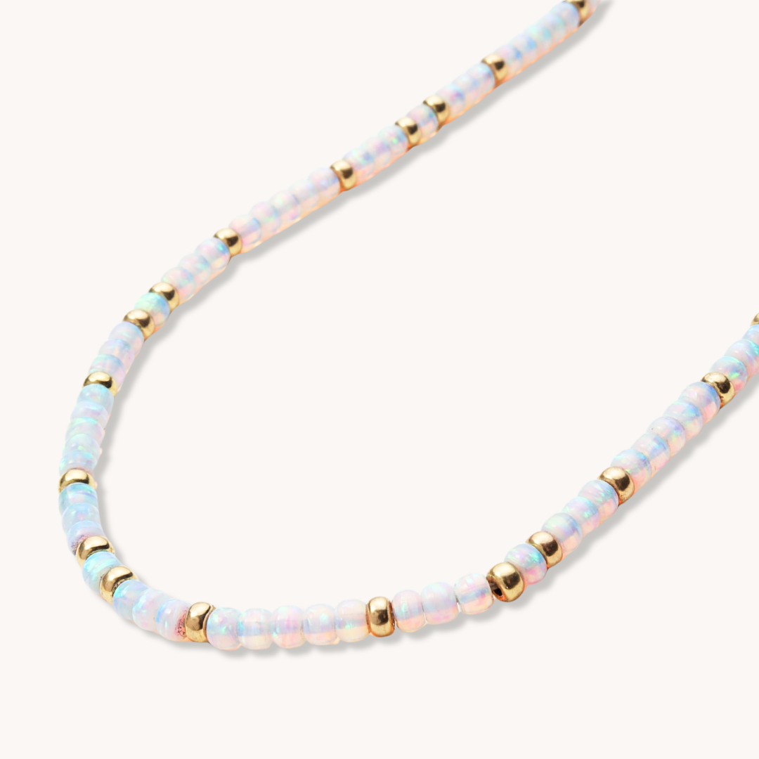 Natural Opal and 14K Gold Beads Necklace