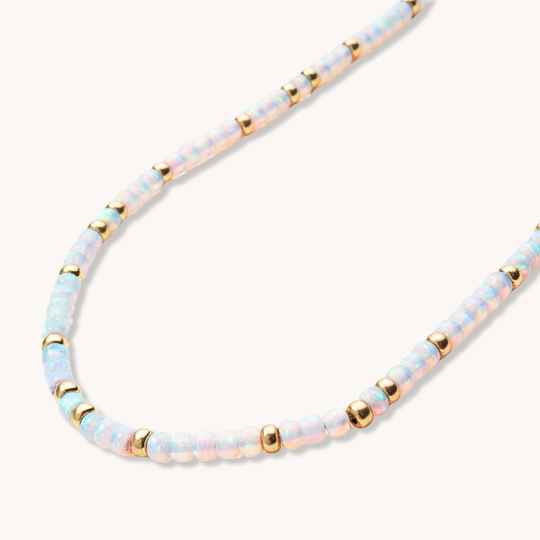 Natural Opal and 14K Gold Beads Necklace