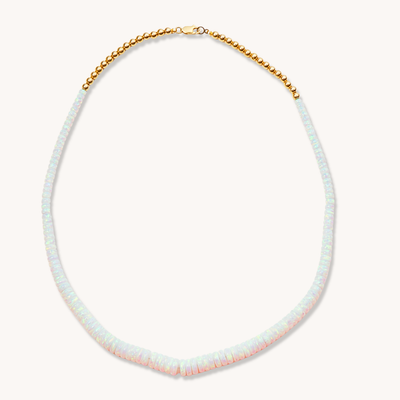 Natural Opal Rondelle and 14K Gold Beads Necklace — hand-stamped sterling silver