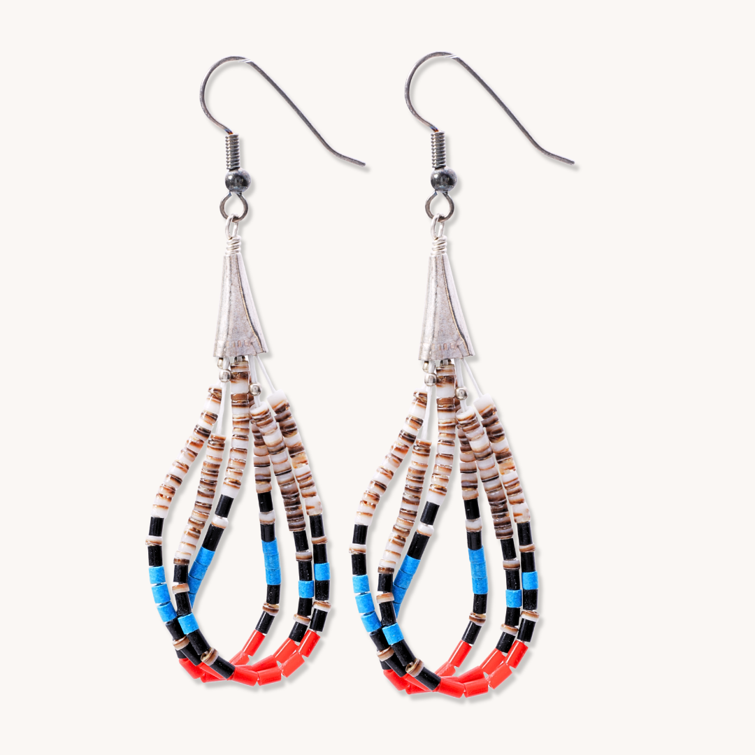 Vintage Heishe and Seed Bead Loop Dangle Earrings
