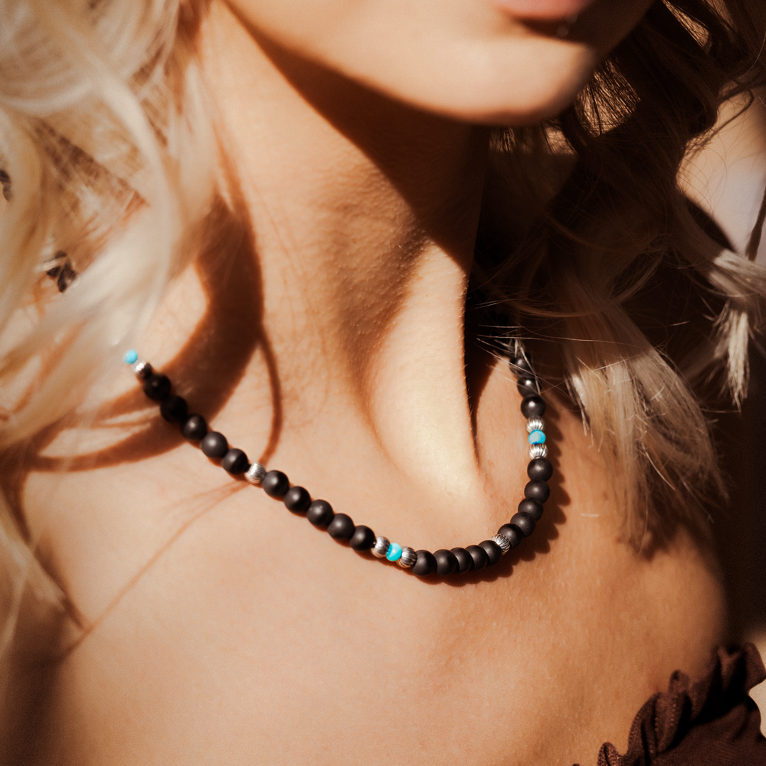 Bead Maiden: Onyx & Egyptian Turquoise Beads Necklace