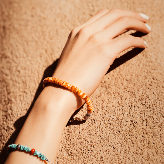 Spiny Oyster Beads Bracelet with Heishe