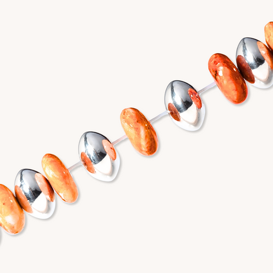 Bead Maiden: Spiny Oyster Stretch Bracelets featuring vibrant spiny oyster beads and polished sterling silver accents.