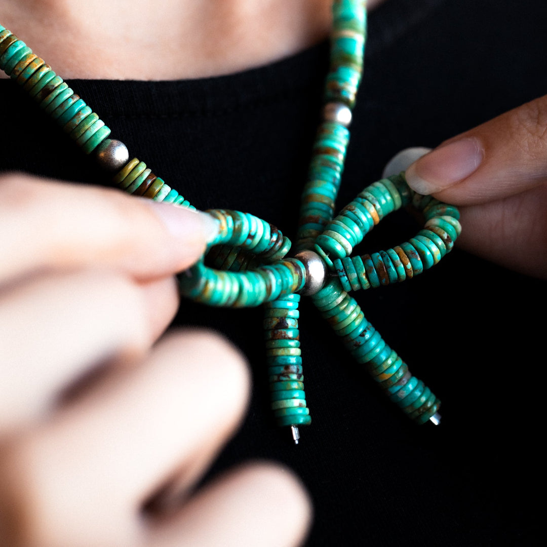 Bead Maiden: Turquoise Bow Heishe Necklace