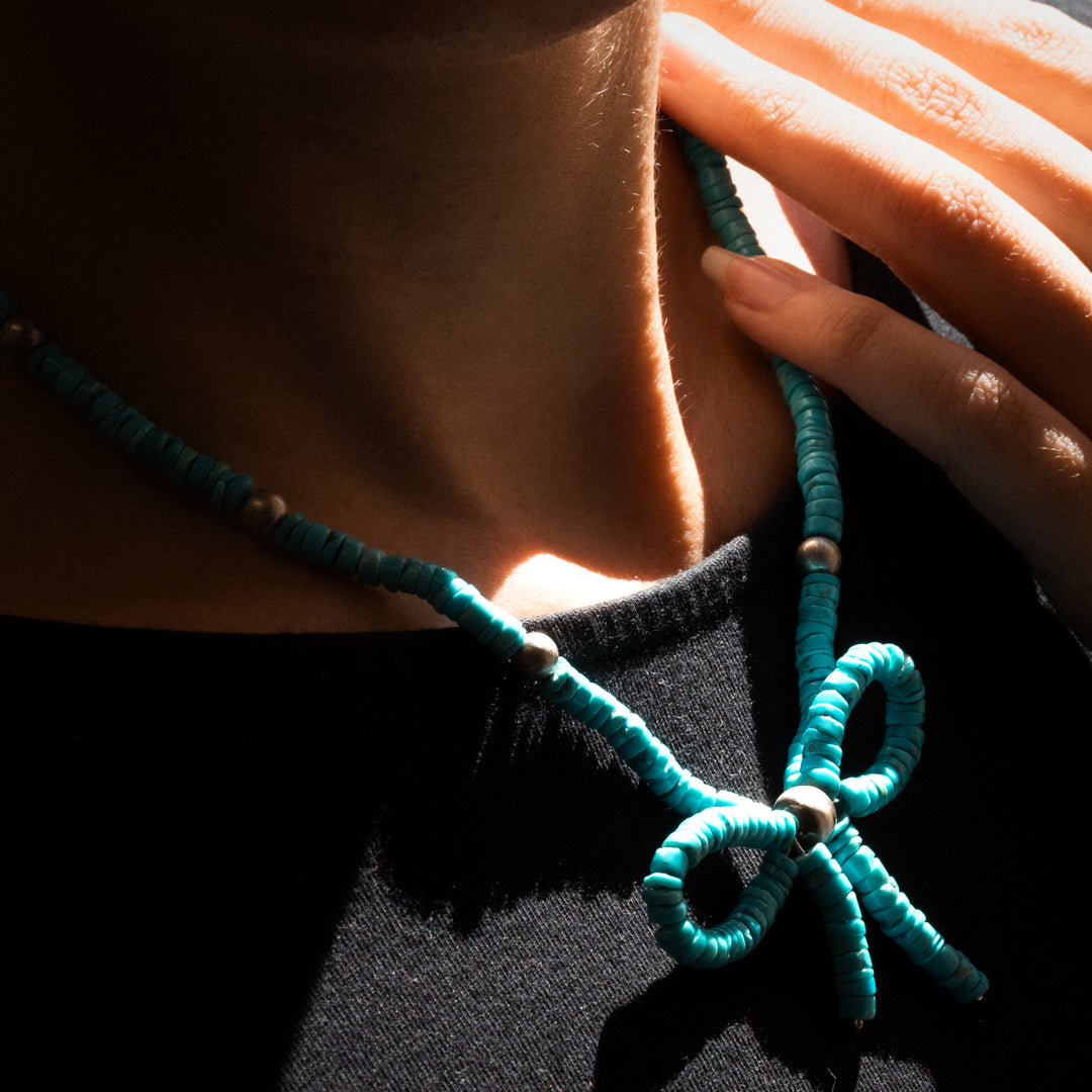 Bead Maiden: Turquoise Bow Heishe Necklace