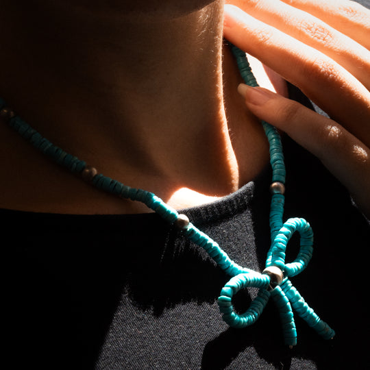 Bead Maiden: Turquoise Bow Heishe Necklace