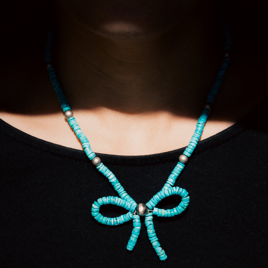 Bead Maiden: Turquoise Bow Heishe Necklace