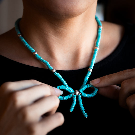 Bead Maiden: Turquoise Bow Heishe Necklace