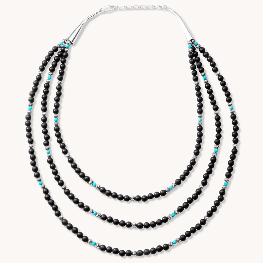 Bead Maiden: 3-Strand Onyx & Egyptian Turquoise Beads Necklace