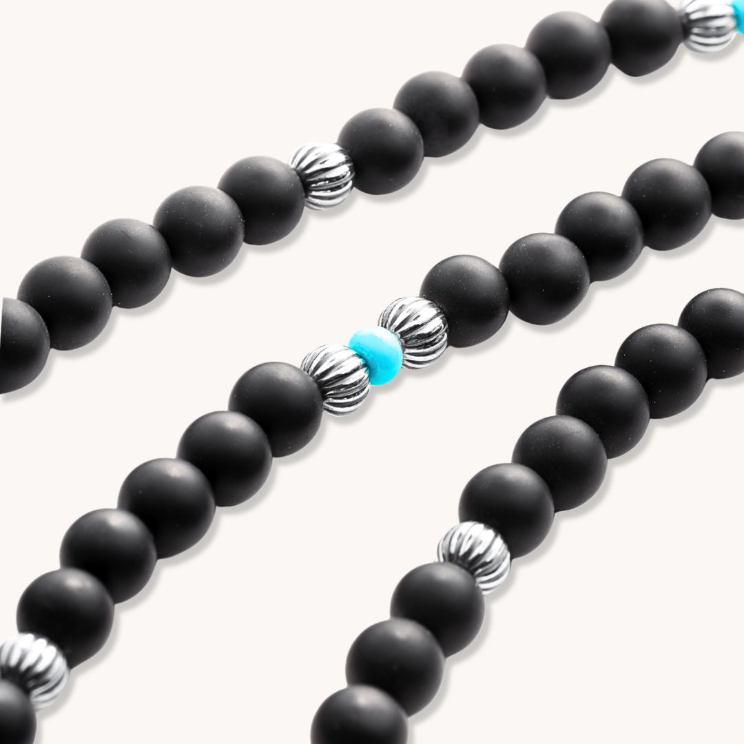Bead Maiden: 3-Strand Onyx & Egyptian Turquoise Beads Necklace