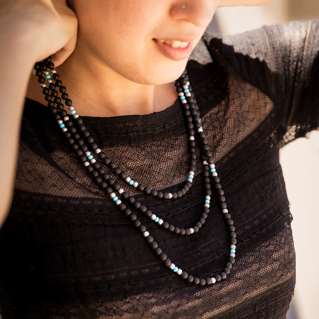 Bead Maiden: 3-Strand Onyx & Egyptian Turquoise Beads Necklace