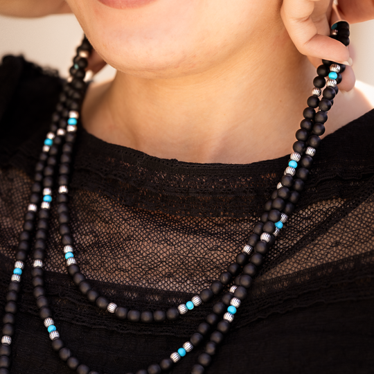 Bead Maiden: 3-Strand Onyx & Egyptian Turquoise Beads Necklace