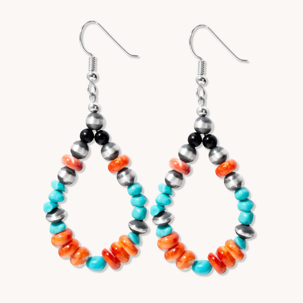 Handmade Blue & Orange Glass Bead Native Style Drop Earrings – BEADS CORNER
