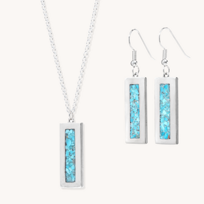 Sterling Silver Turquoise Inlay Earrings and Necklace Set by TSkies