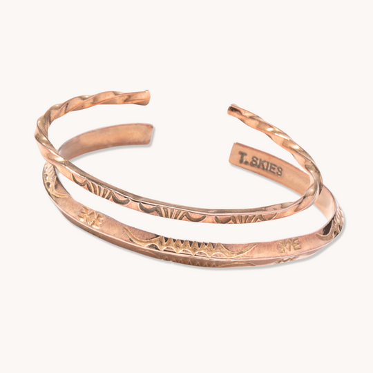 Stamp Dancer: Sage Sisters Bracelet Set, crafted from sterling silver, featuring intricate designs and a twisted band.