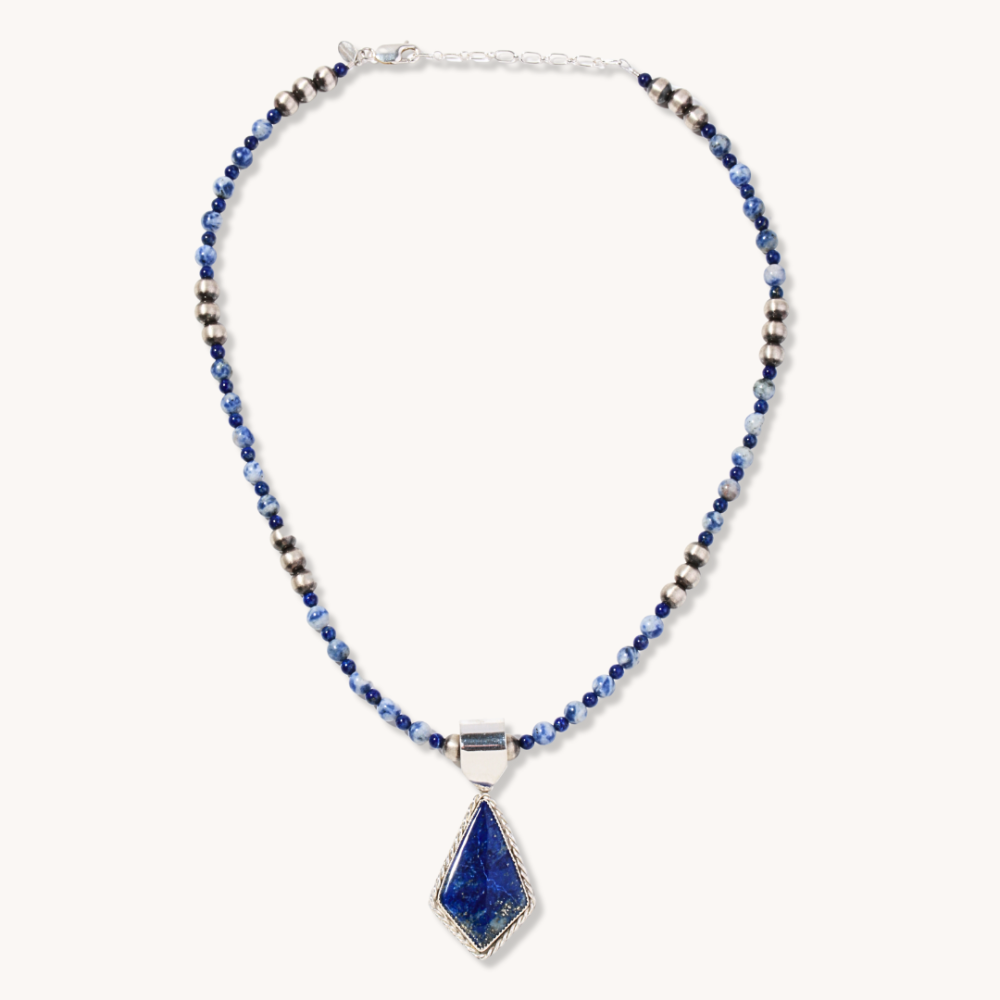 Lapis Pendant with Beaded Necklace by Diego Cruz