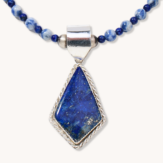 Lapis Pendant with Beaded Necklace by Diego Cruz