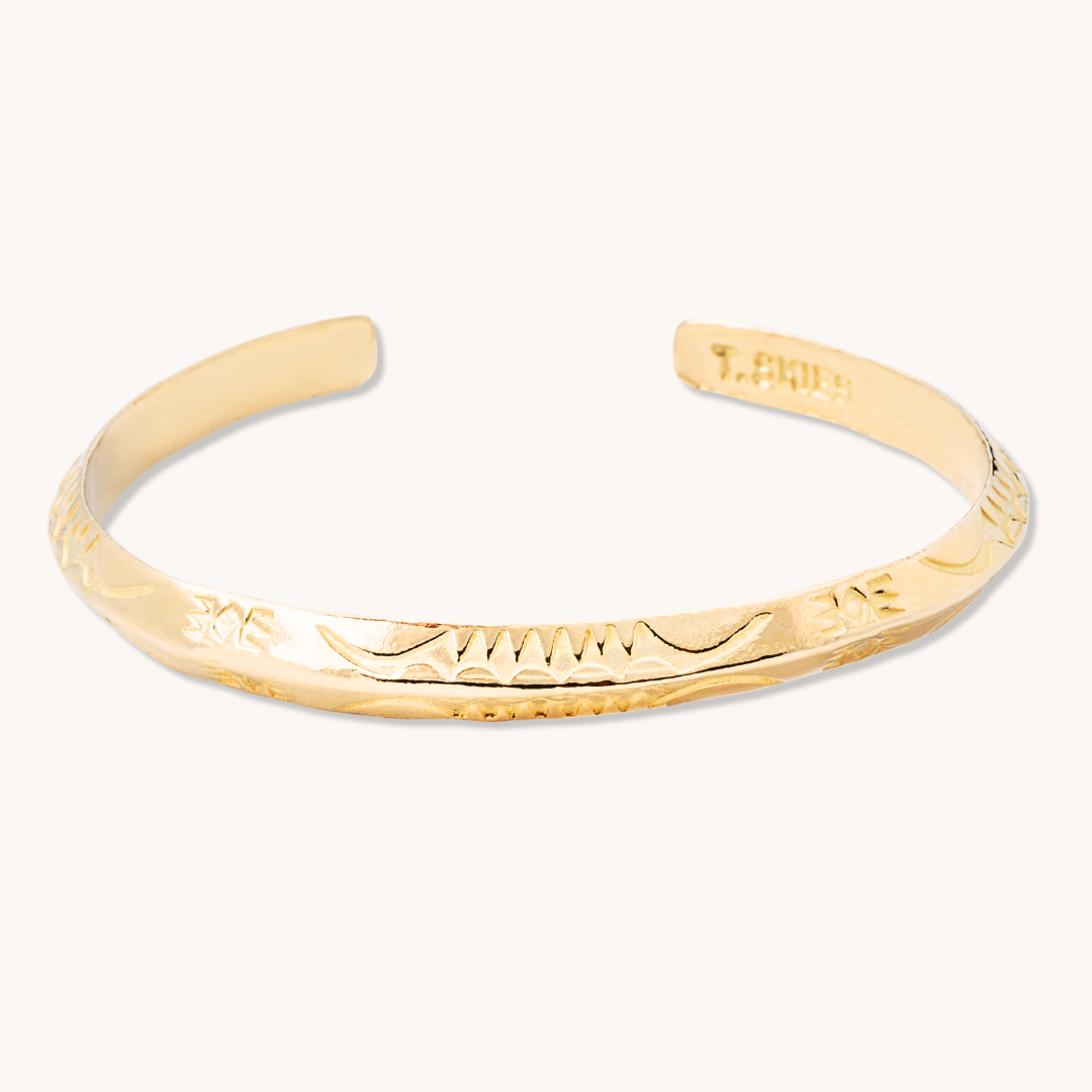 Stamp Dancer: Sage Sisters Bracelet Set, handcrafted sterling silver bracelet with intricate Native American-inspired designs.