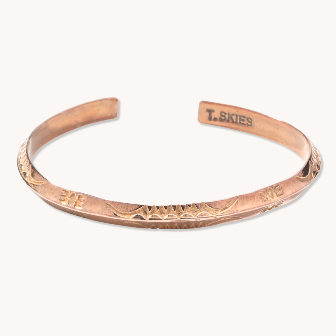 Sagebrush Stacker Bracelet by T.Skies, crafted from sterling silver with intricate Native American-inspired designs.