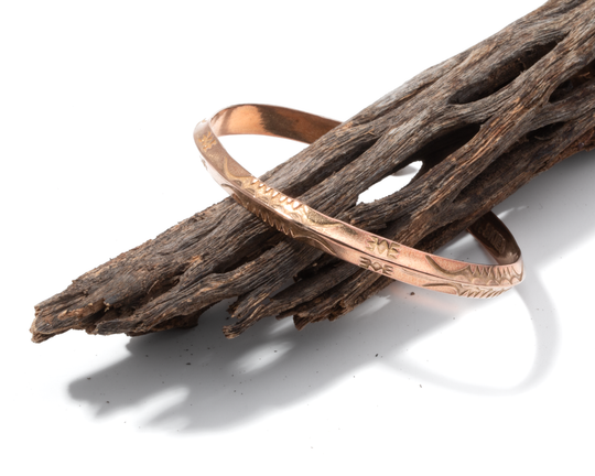 Sagebrush Stacker Bracelet by T.Skies, crafted from sterling silver with intricate stamped designs.