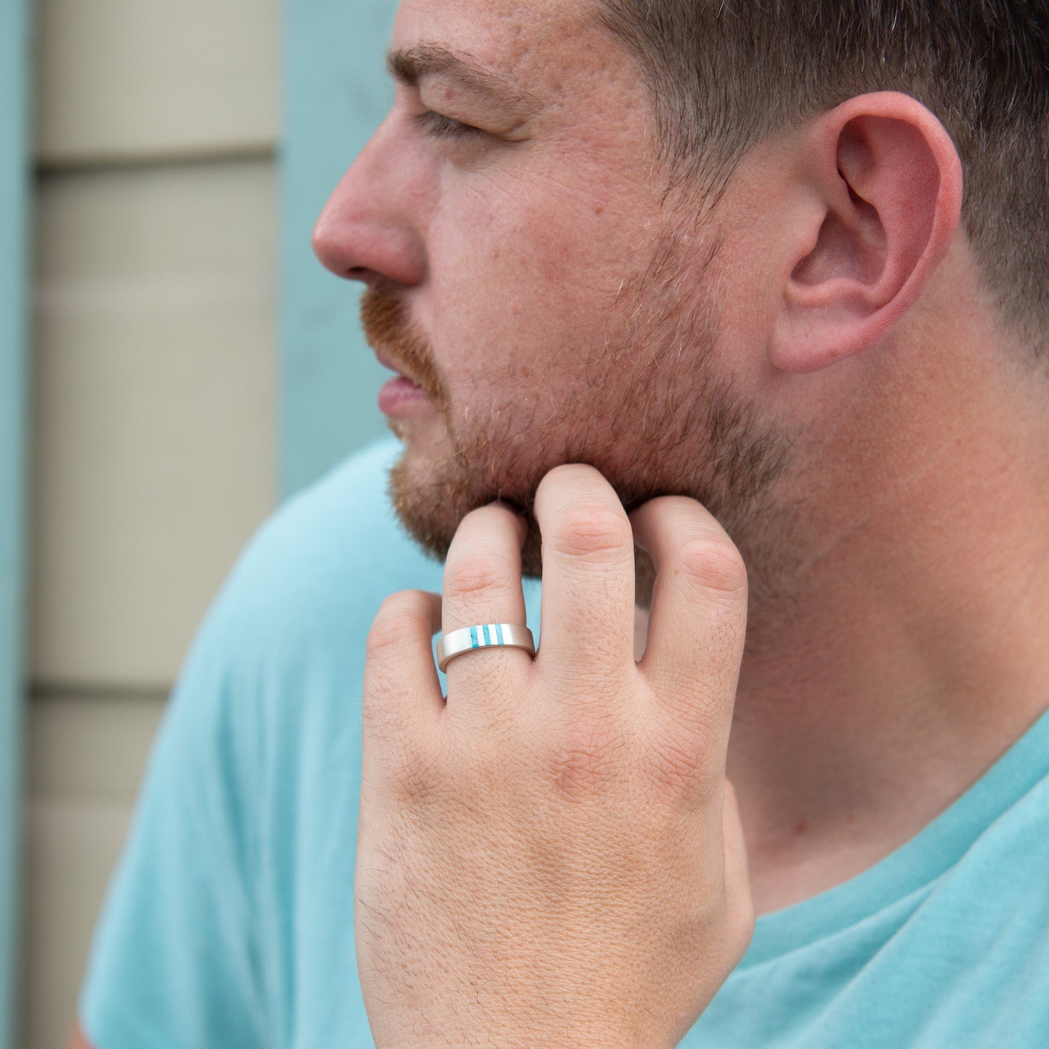 Turquoise Men's Wedding Band Ring | T.Skies Jewelry