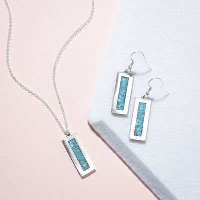 Modern Bar Inlay Turquoise Earrings and Pendant Necklace in Sterling Silver by TSkies