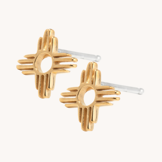 Enchantment Mini Zia Stud Earrings in sterling silver with gold plating, featuring a Native American-inspired design.