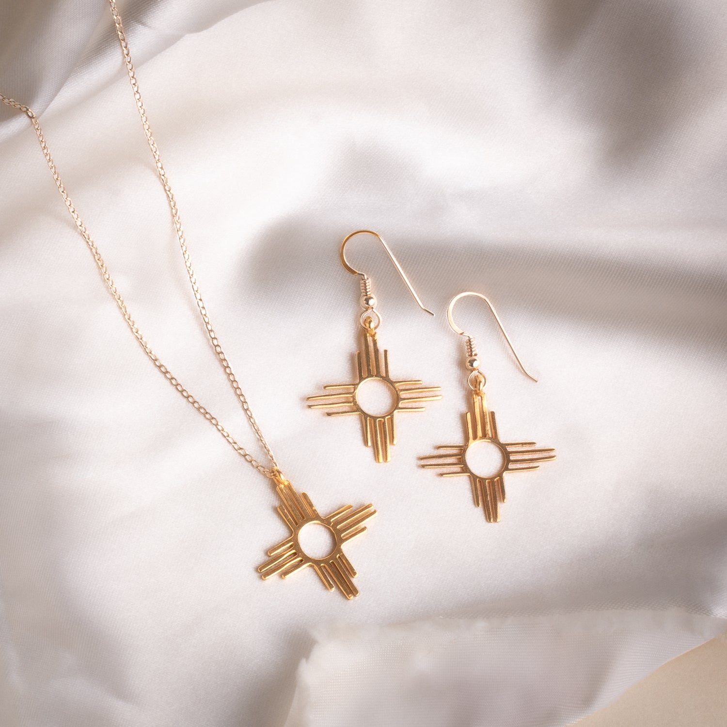 Silver Petite Pendant and Earrings Set, Shop Zia Sun Symbol – T