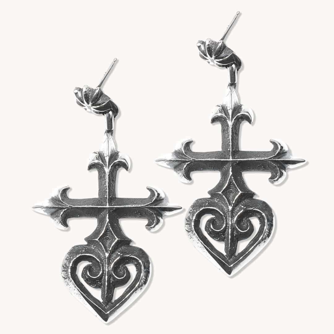 Heart Cross Navajo Tufa Cast Earrings (by F. Parkhurst)