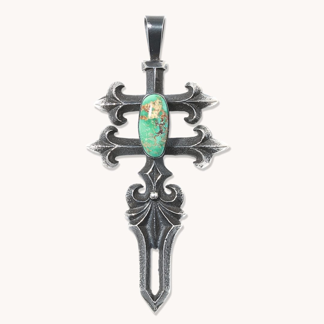 Modern Turquoise Tufa Cast Cross Pendant (by F. Parkhurst)