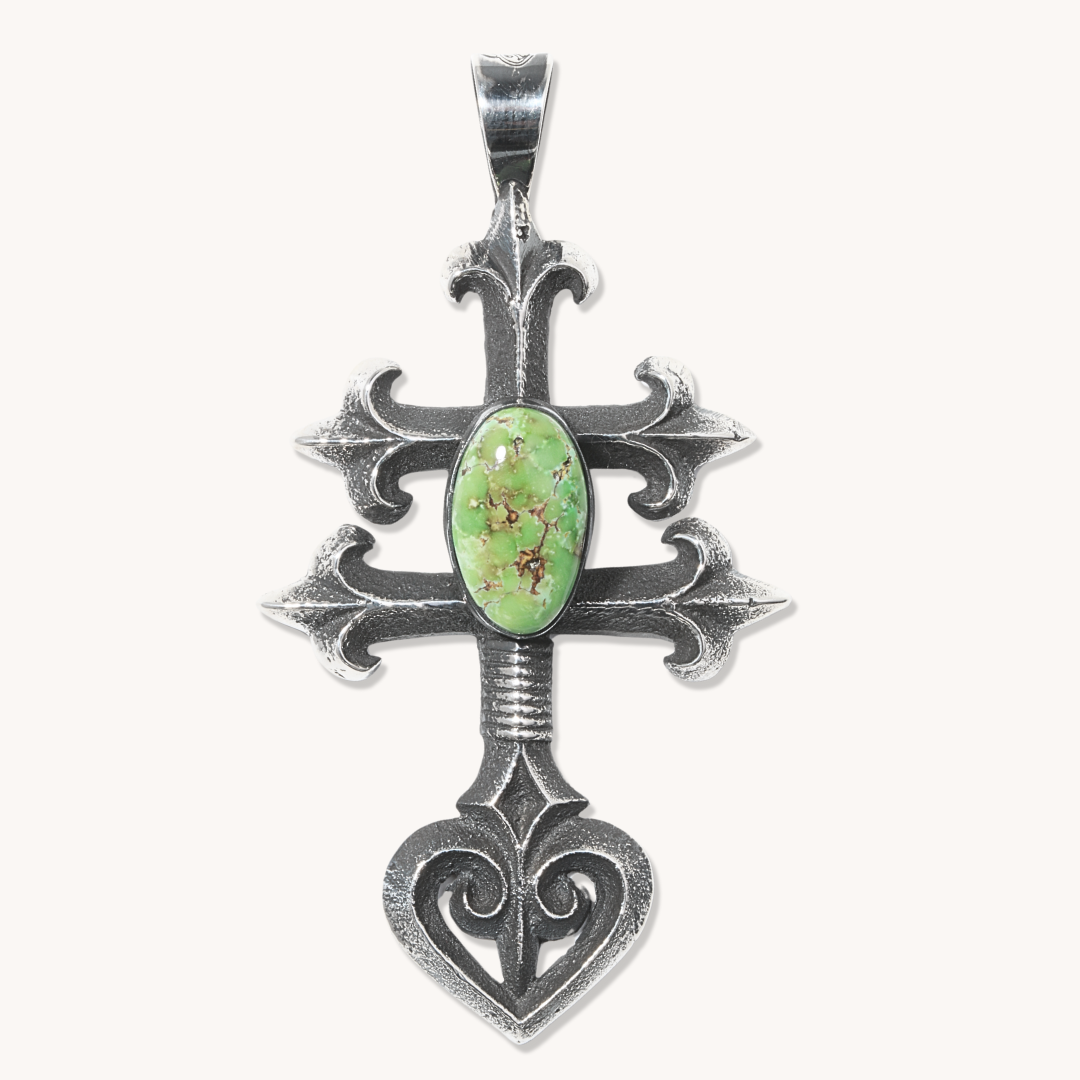 Turquosie Cross Pendant with Heart Accent (by F. Parkhurst)