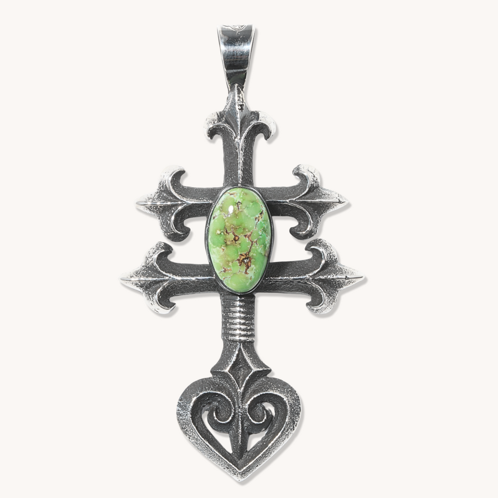 ターコイズ Turquoise CRUZ ピアス★Luxdivine #1029 Zuni Cross Pendant 925 Silver SB Turquoise Artist Signed B