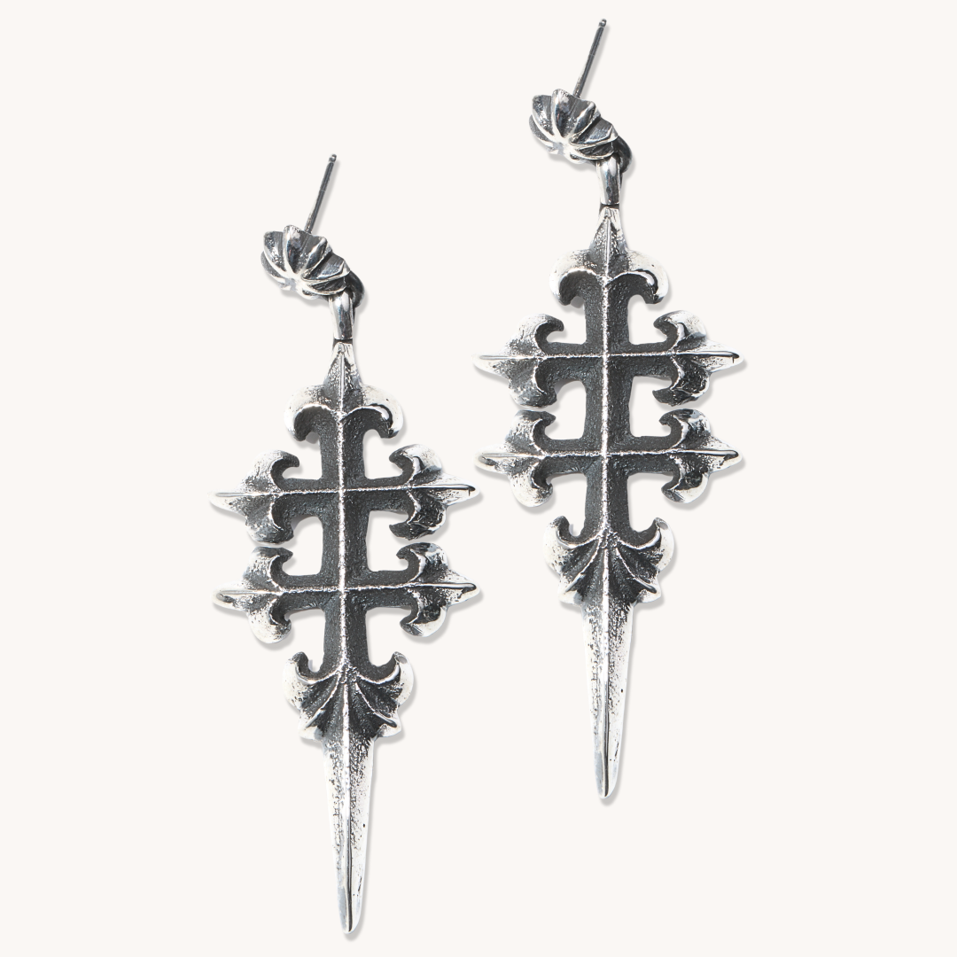 Modern Navajo Tufa Cast Cross Earrings (by F. Parkhurst)