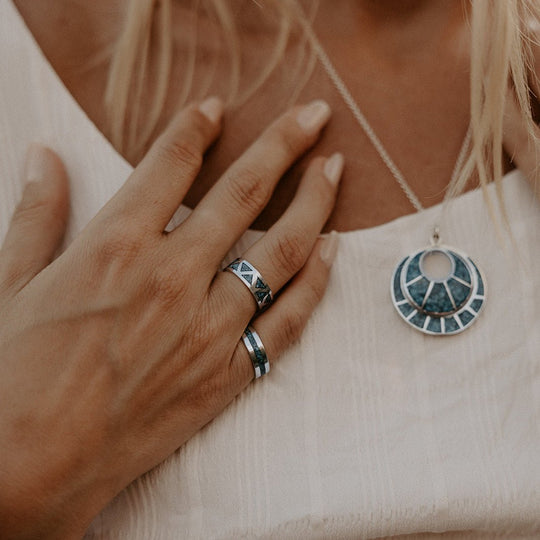 SkyWeaver: Wide Band Azteca Turquoise Ring