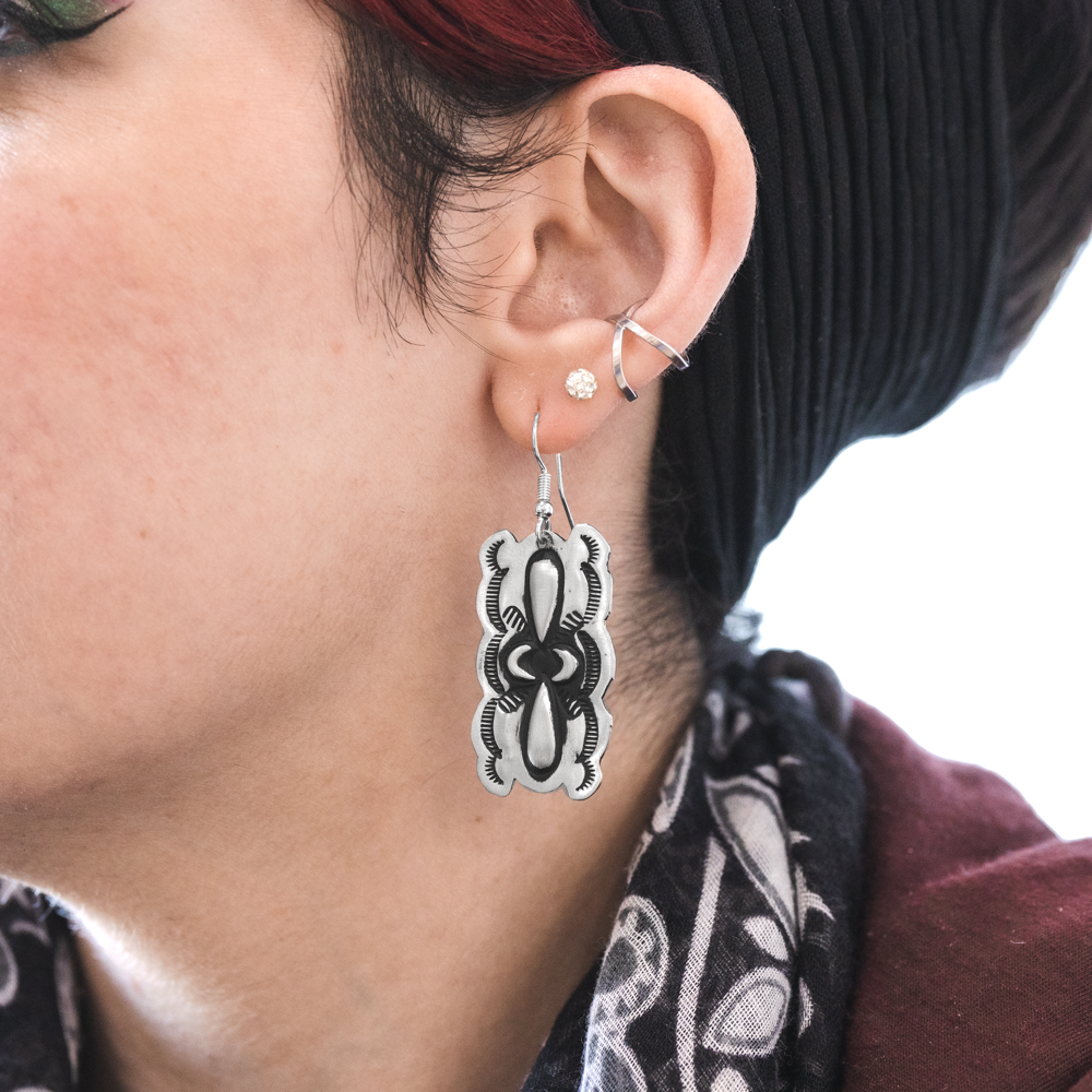 Navajo Silver Repousse Stamped Earrings