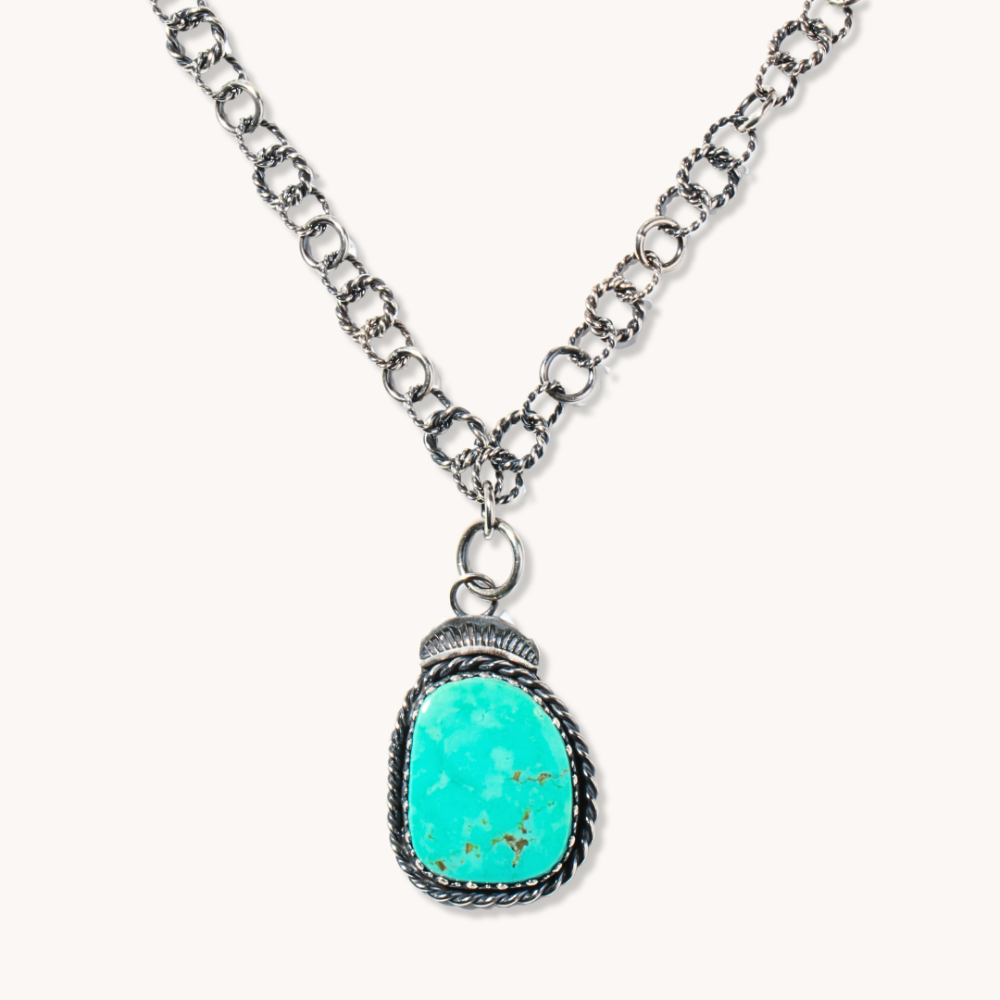 Kingman Turquoise Pendant with Handmade Chain by Ivan Tillotson III