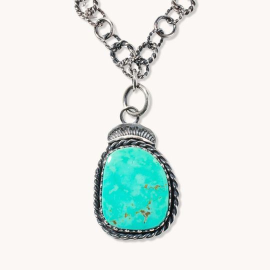 Kingman Turquoise Pendant with Handmade Chain by Ivan Tillotson III