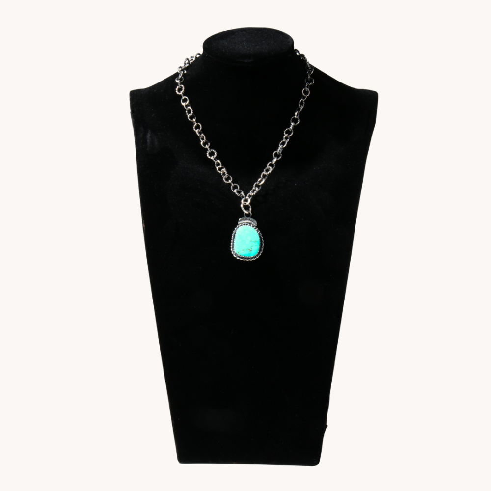 Kingman Turquoise Pendant with Handmade Chain by Ivan Tillotson III