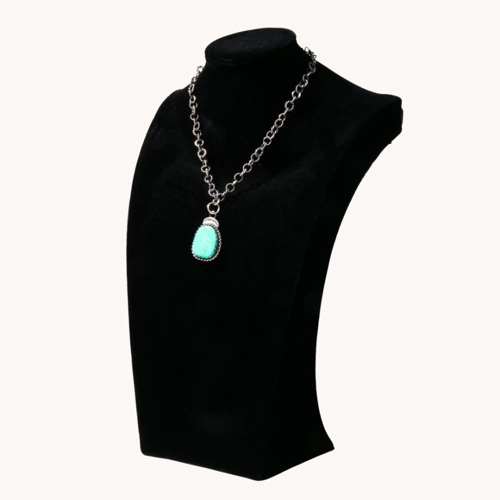 Kingman Turquoise Pendant with Handmade Chain by Ivan Tillotson III