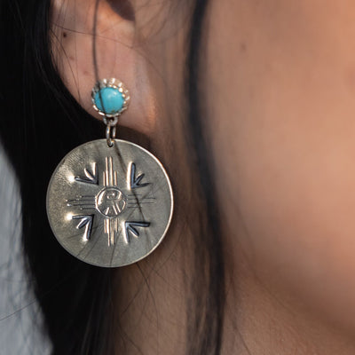 Hand stamped sterling silver drop earrings