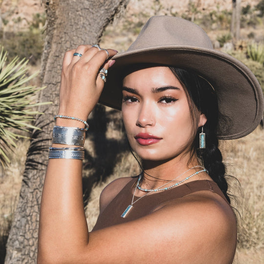 Turquoise Starshine Necklace & Bracelet Set Paired with Stackable Stamp Dancer Bracelets by TSkies