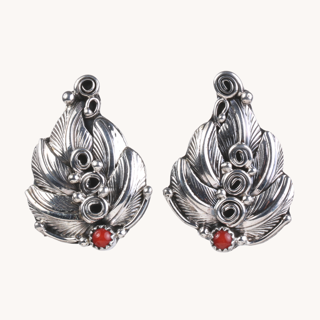 Sterling Silver Applique Earrings with Coral