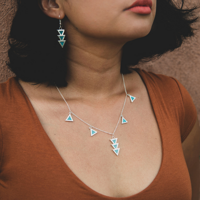 Turquoise Charm Necklace paired with Triangle Drop Earrings by TSkies