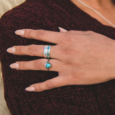 Handcrafted Silver Dainty Ring with Turquoise