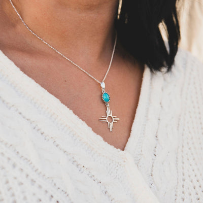 Silver and Turquoise Zia Symbol Necklace
