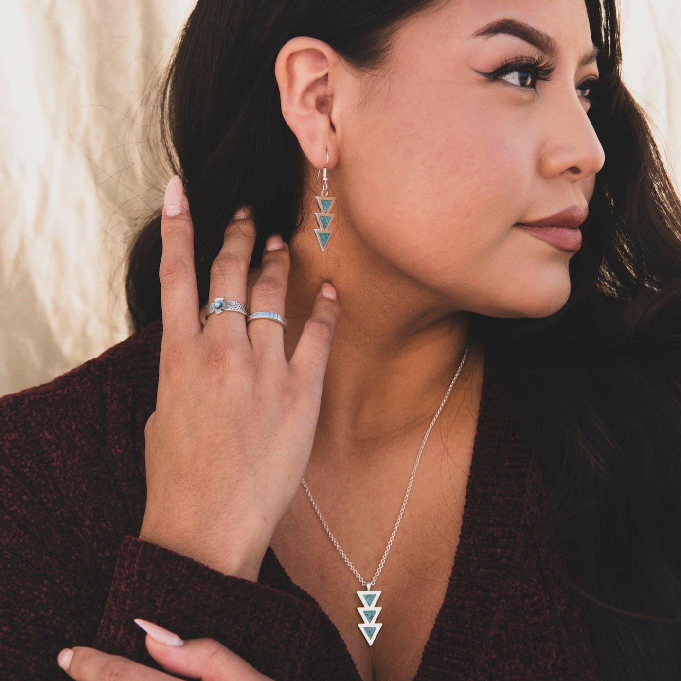 SkyWeaver: Azteca Turquoise Drop Necklace & Earrings Set