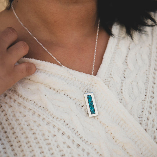 Southwestern Turquoise Inlay Bar Pendant