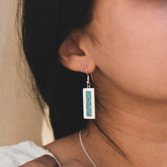 Southwestern Turquoise Inlay Bar Earrings