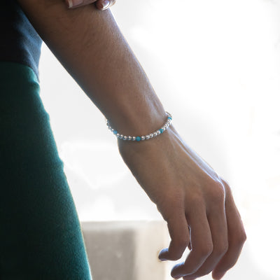 Southwestern Silver and Turquoise Beaded Bracelet