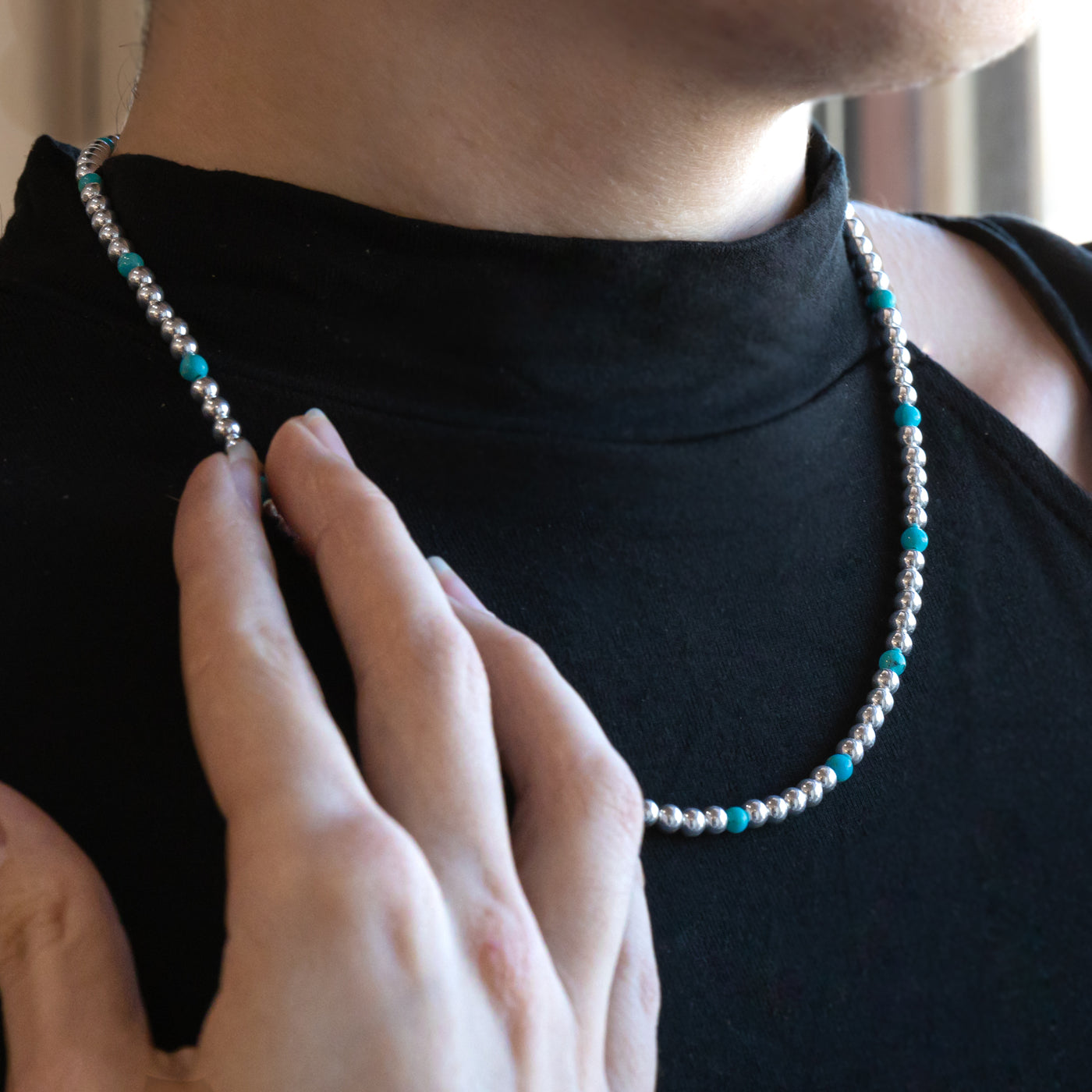 Southwestern Turquoise and Silver Beaded Necklace by TSkies